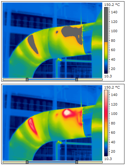 Měřící funkce termokamery - izoterma, teplota nad